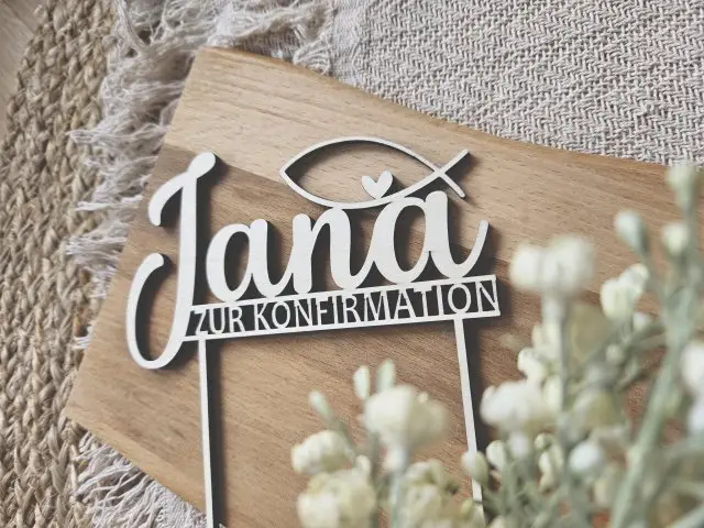 Cake Topper Schriftzug "Konfirmation 4" Lasercut aus Holz