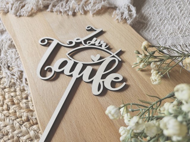 Preview: Cake Topper Schriftzug "Taufe 1" Lasercut aus Holz