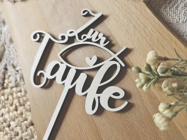 Cake Topper Schriftzug "Taufe 1" Lasercut aus Holz