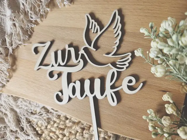 Cake Topper Schriftzug "Taufe 2" Lasercut aus Holz