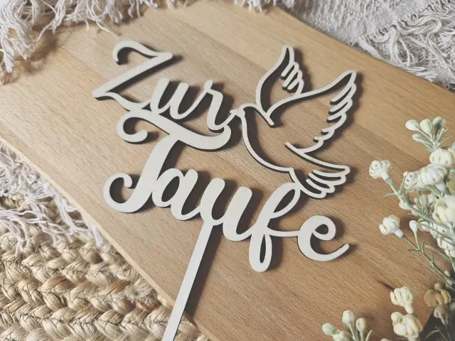 Cake Topper Schriftzug "Taufe 2" Lasercut aus Holz