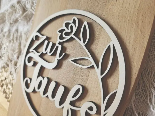 Cake Topper Schriftzug "Taufe 3" Lasercut aus Holz