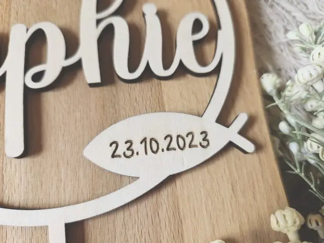 Cake Topper Schriftzug "Taufe 4" Lasercut aus Holz