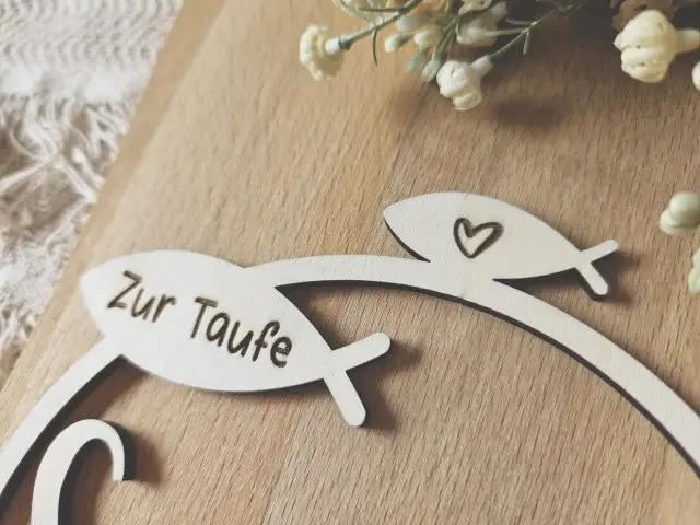 Cake Topper Schriftzug "Taufe 4" Lasercut aus Holz