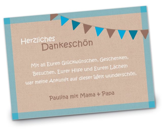 Preview: Geburtskarte Babykarte DIN A6 A5 quer Paulina tuerkis