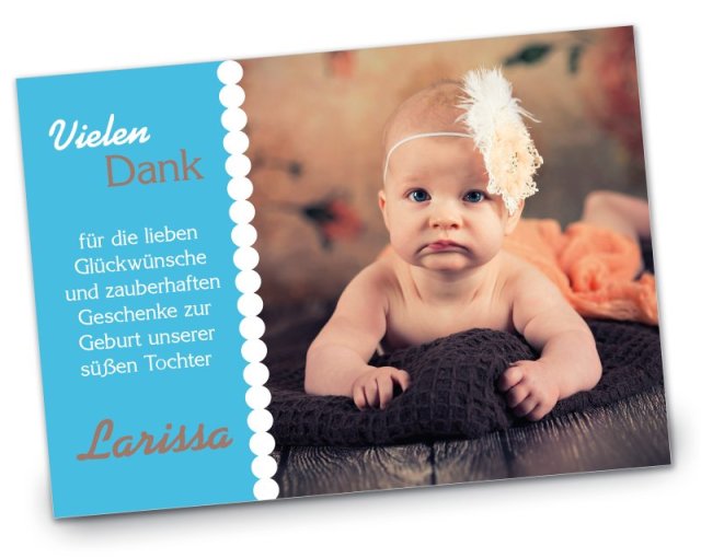 Geburtskarte Babykarte DIN A6 A5 quer Larissa blau