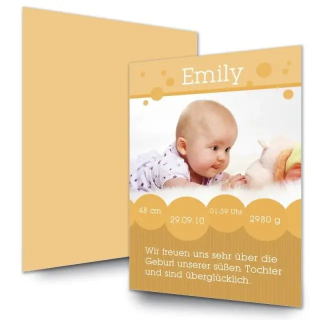 Geburtskarte Babykarte DIN A6 A5 hoch Emily gelb