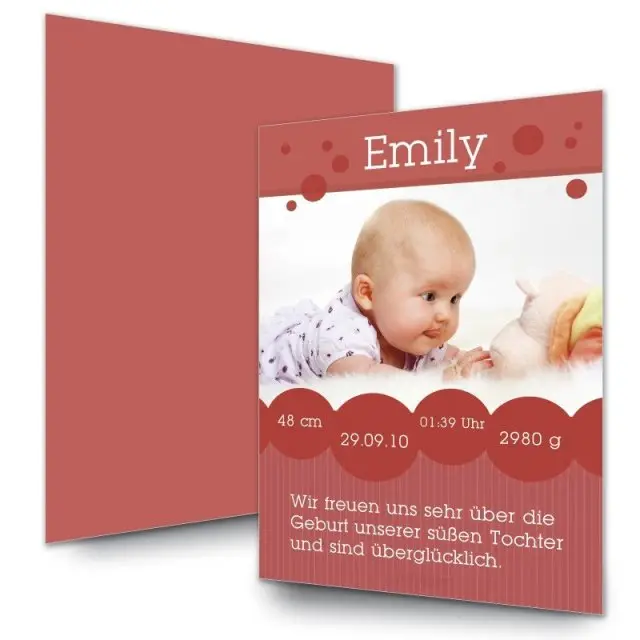 Geburtskarte Babykarte DIN A6 A5 hoch Emily rot