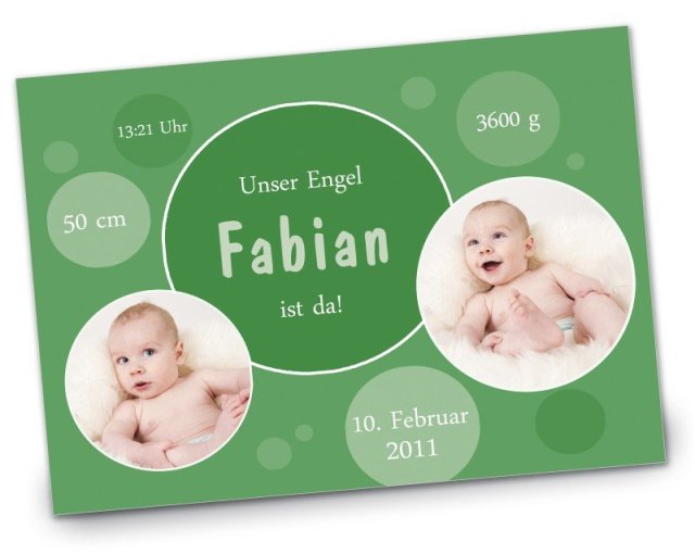 Geburtskarte Babykarte DIN A6 A5 quer Fabian gruen