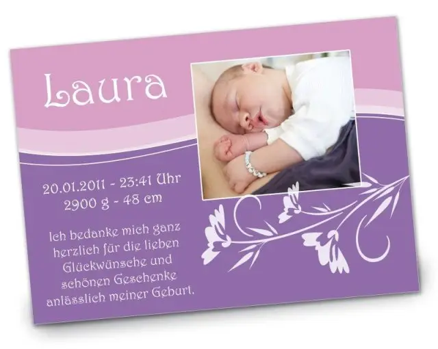 Geburtskarte Babykarte DIN A6 A5 quer Laura lila