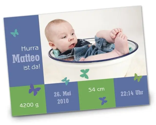 Geburtskarte Babykarte DIN A6 A5 quer Matteo blau