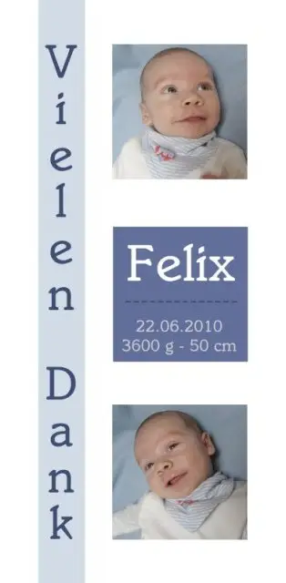 Geburtskarte Babykarte DIN Lang hoch Felix blau