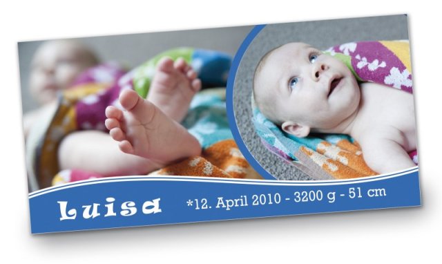 Geburtskarte Babykarte DIN Lang quer Luisa blau
