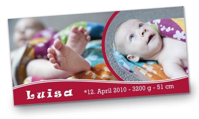 Geburtskarte Babykarte DIN Lang quer Luisa rot