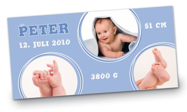 Geburtskarte Babykarte DIN Lang quer Peter blau