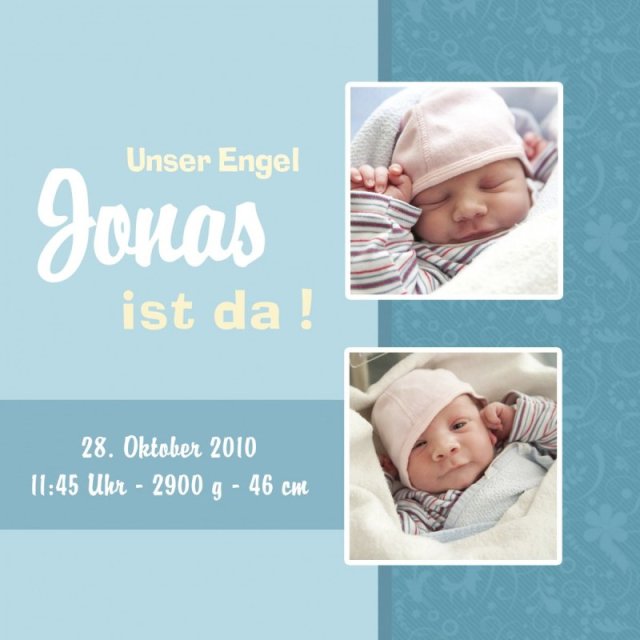 Preview: Geburtskarte Babykarte quadratisch 125 mm 210 Jonas blau