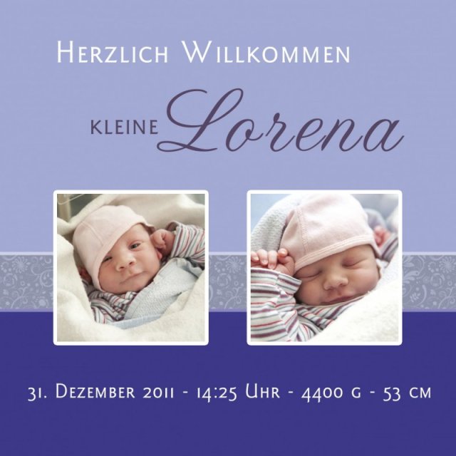 Geburtskarte Babykarte quadratisch 125 mm 210 Lorena blau