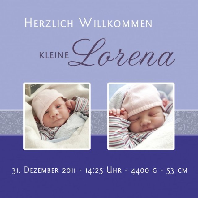 Preview: Geburtskarte Babykarte quadratisch 125 mm 210 Lorena blau