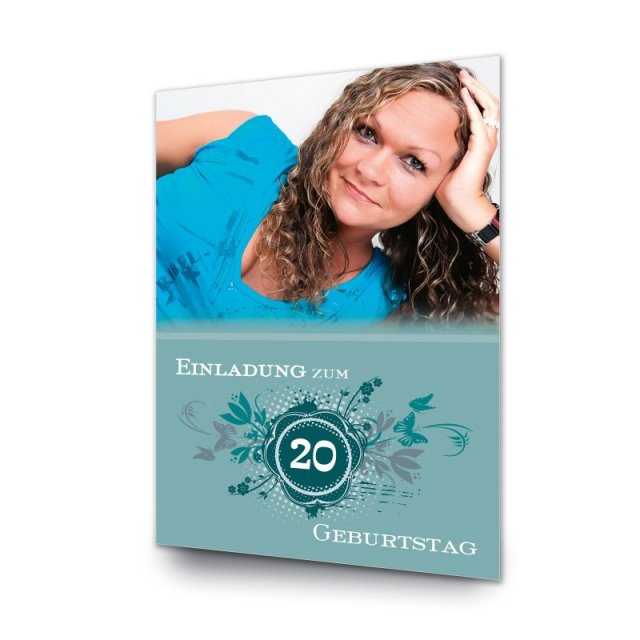 Preview: Geburtstag Einladungskarte DIN A6 + DIN A5 quer Sabi gruen