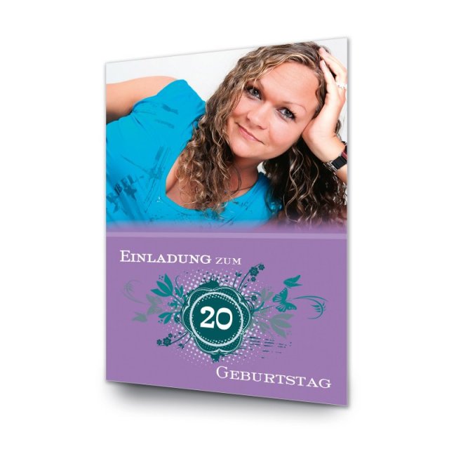 Preview: Geburtstag Einladungskarte DIN A6 + DIN A5 quer Sabi lila