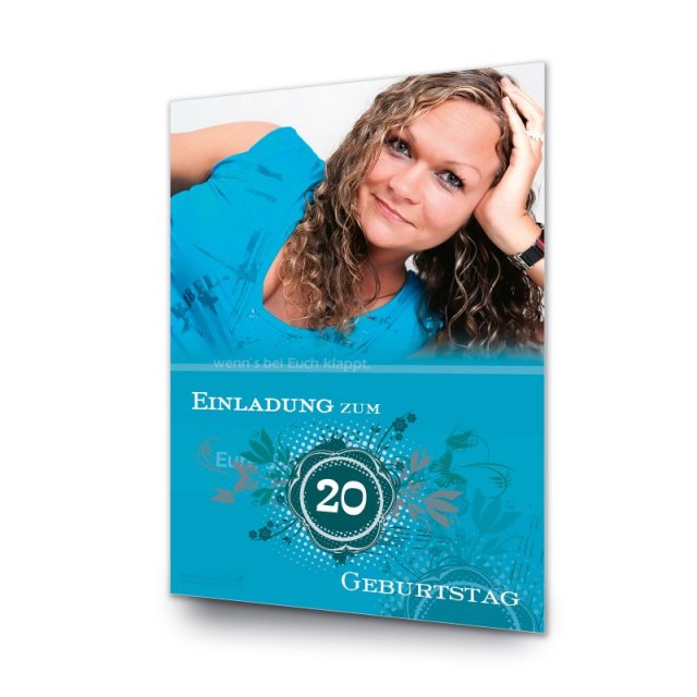 Preview: Geburtstag Einladungskarte DIN A6 + DIN A5 quer Sabi tuerkis