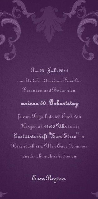 Preview: Geburtstag Einladungskarte DIN Lang hoch Regina lila