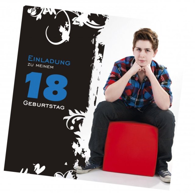 Preview: Geburtstag Einladungskarte quadratisch 125 mm 210 Ben blau