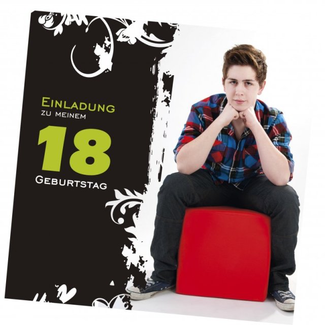 Preview: Geburtstag Einladungskarte quadratisch 125 mm 210 Ben gruen