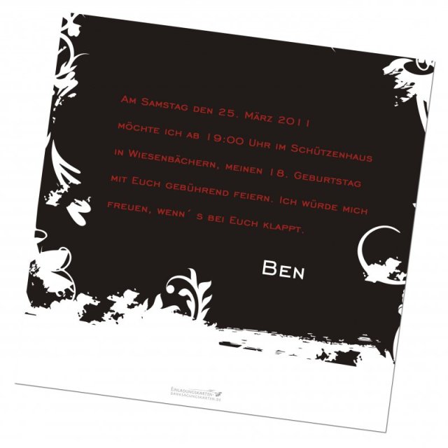 Geburtstag Einladungskarte quadratisch 125 mm 210 Ben rot