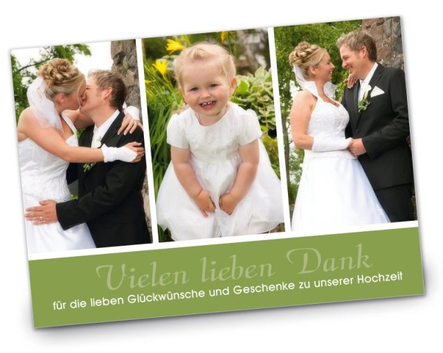 Hochzeit Danksagungskarte DIN A6 A5 hoch Kim Kai gruen