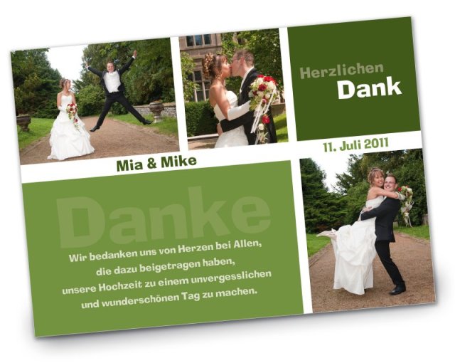 Hochzeit Danksagungskarte DIN A6 A5 hoch Mia Mike gruen
