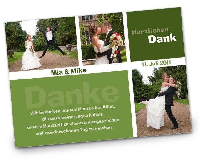Preview: Hochzeit Danksagungskarte DIN A6 A5 hoch Mia Mike gruen