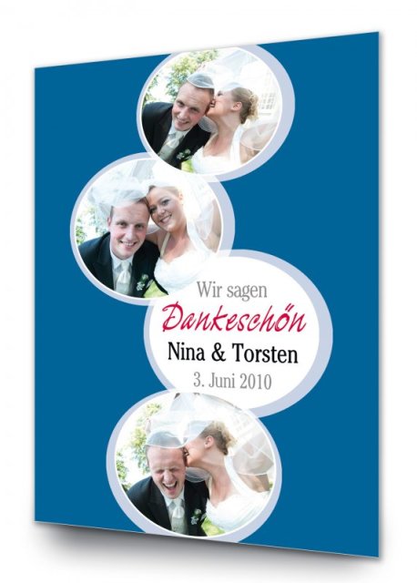 Preview: Hochzeit Danksagungskarte DIN A6 A5 hoch Nina Torsten blau
