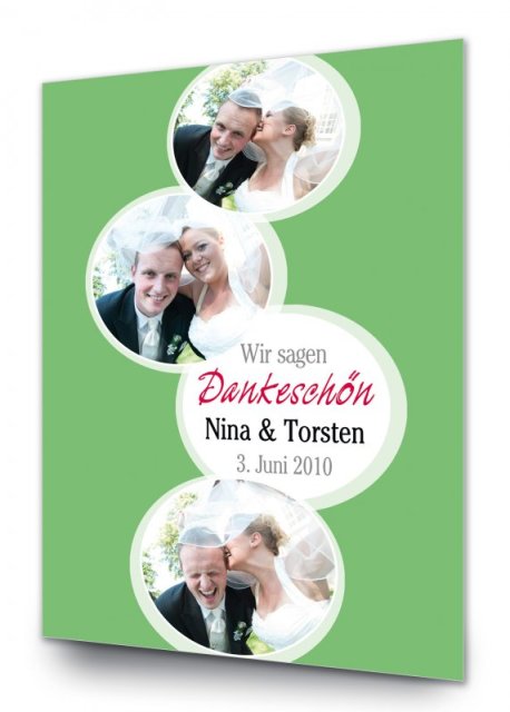 Preview: Hochzeit Danksagungskarte DIN A6 A5 hoch Nina Torsten gruen