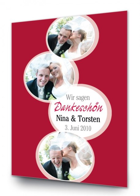 Hochzeit Danksagungskarte DIN A6 A5 hoch Nina Torsten rot