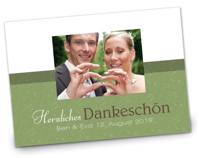 Preview: Hochzeit Danksagungskarte DIN A6 A5 quer Eva Ben gruen