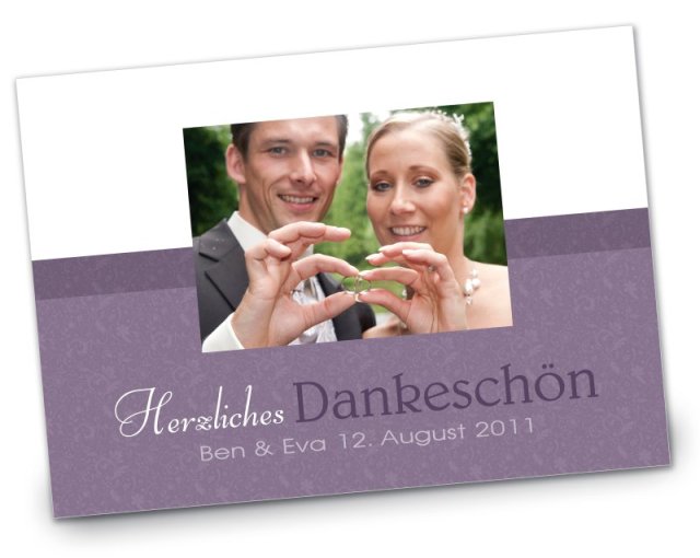 Hochzeit Danksagungskarte DIN A6 A5 quer Eva Ben lila