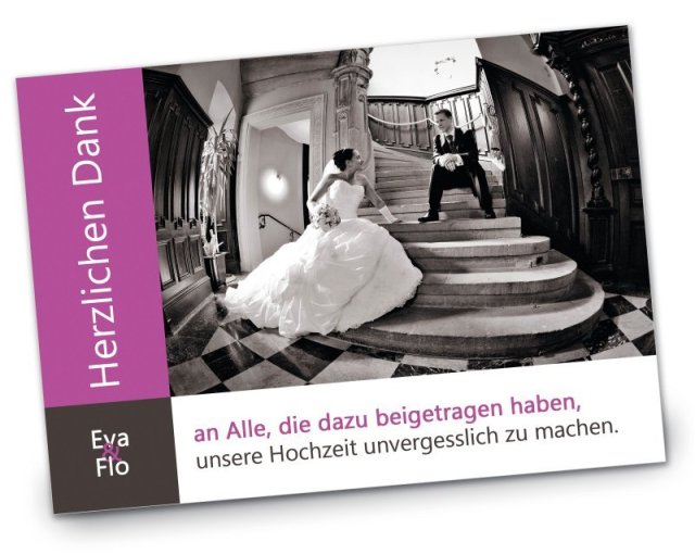 Hochzeit Danksagungskarte DIN A6 A5 quer Eva und Flo pink