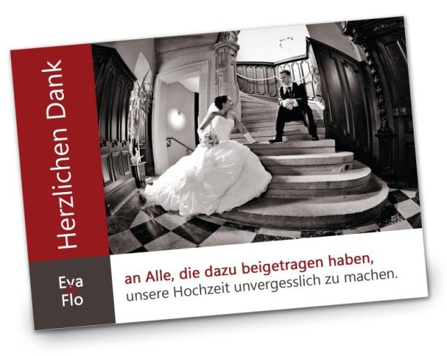 Hochzeit Danksagungskarte DIN A6 A5 quer Eva und Flo rot