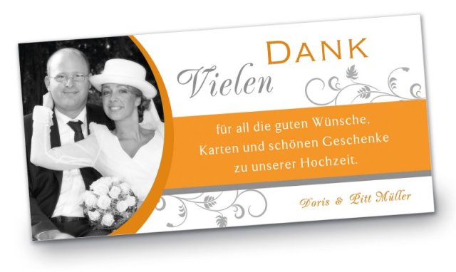 Preview: Hochzeit Danksagungskarte DIN Lang Doris & Pitt Preview: Hochzeit Danksagungskarte DIN Lang quer Doris Pitt orange