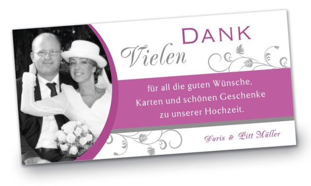 Preview: Hochzeit Danksagungskarte DIN Lang Doris & Pitt Preview: Hochzeit Danksagungskarte DIN Lang quer Doris Pitt pink