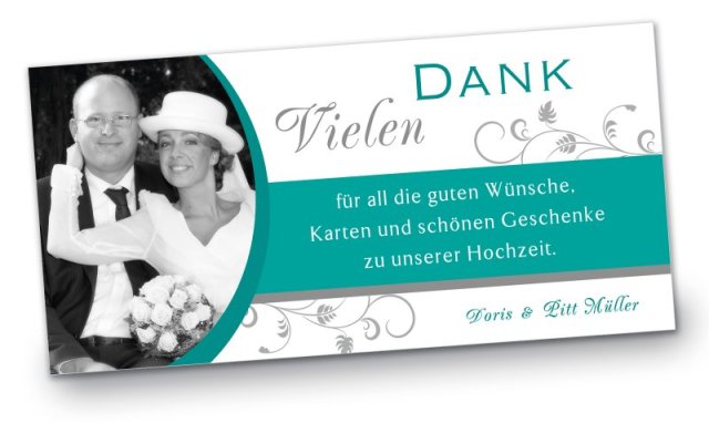 Hochzeit Danksagungskarte DIN Lang quer Doris Pitt tuerkis