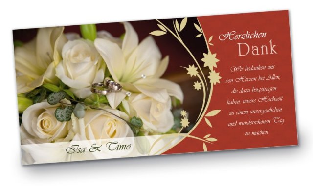 Preview: Hochzeit Danksagungskarte DIN Lang quer Isa Timo rot