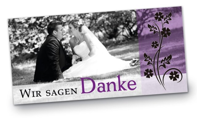 Preview: Hochzeit Danksagungskarte DIN Lang quer Jan Ina lila