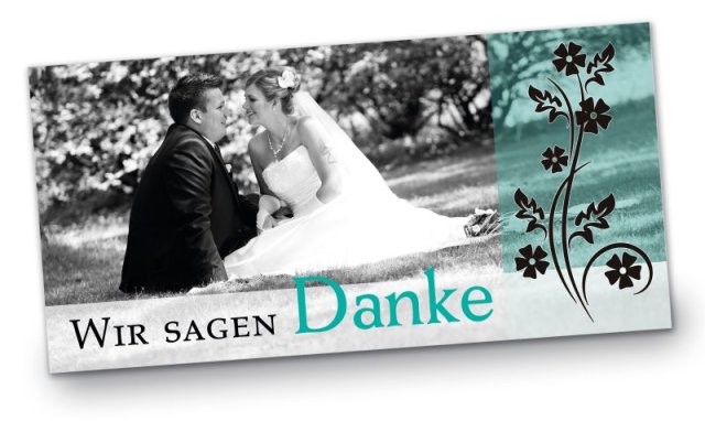 Hochzeit Danksagungskarte DIN Lang quer Jan Ina tuerkis