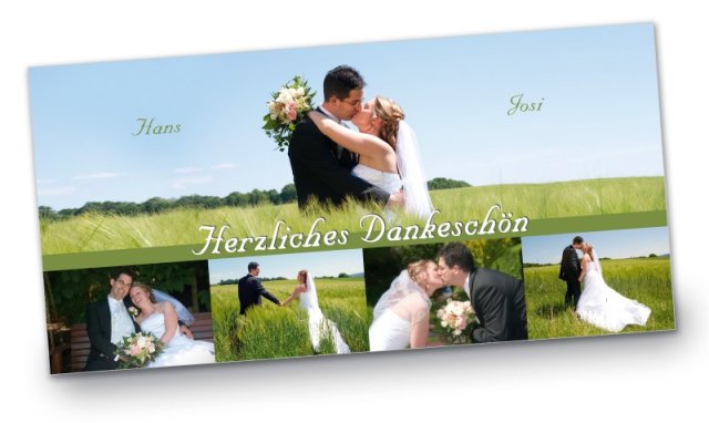 Hochzeit Danksagungskarte DIN Lang quer Josi Hans gruen