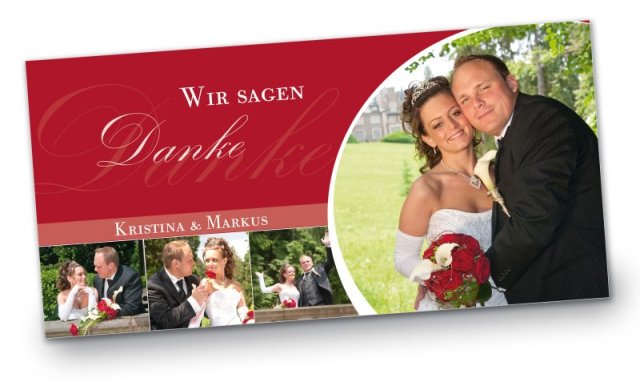 Hochzeit Danksagungskarte DIN Lang quer Kristina Markus rot