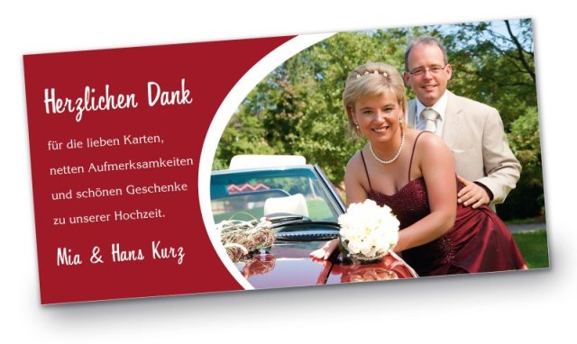 Hochzeit Danksagungskarte DIN Lang quer Mia Hans rot