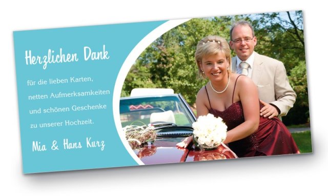 Hochzeit Danksagungskarte DIN Lang quer Mia Hans tuerkis