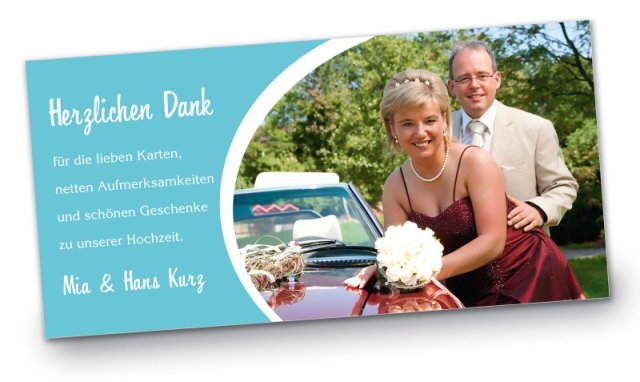 Preview: Hochzeit Danksagungskarte DIN Lang Mia & Hans Preview: Hochzeit Danksagungskarte DIN Lang quer Mia Hans tuerkis